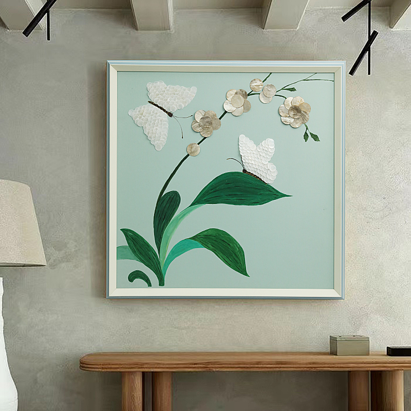 原创立体手拼贝壳装饰画客厅走廊庄生晓梦创意挂画卧室蝴蝶壁画