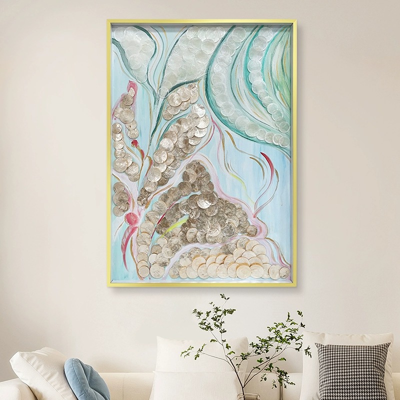 法式创意手绘油画高级感抽象艺术挂画高档贝壳装饰画客厅如花似锦