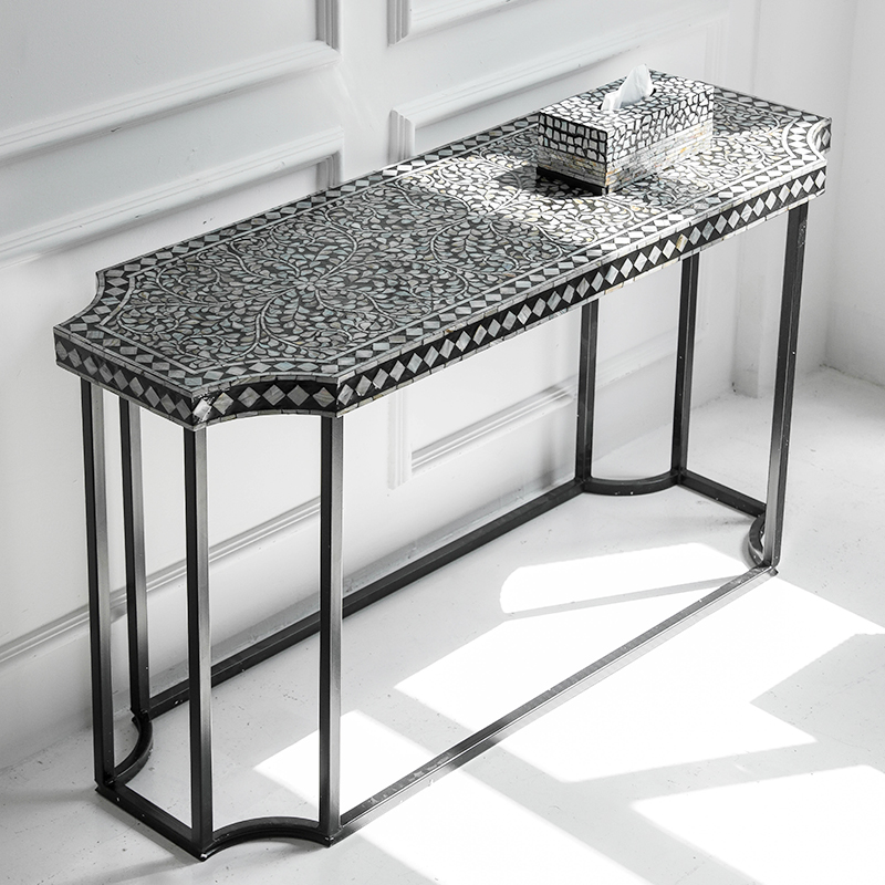 进口贝壳玄关台入户客厅玄关桌靠墙走廊边桌轻奢复古侘寂风端景台