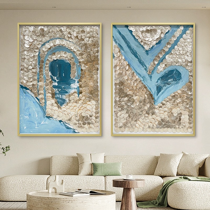 五折清仓！设计师款艺术画家用客餐厅卧室轻奢贝壳装饰画金辉蓝韵