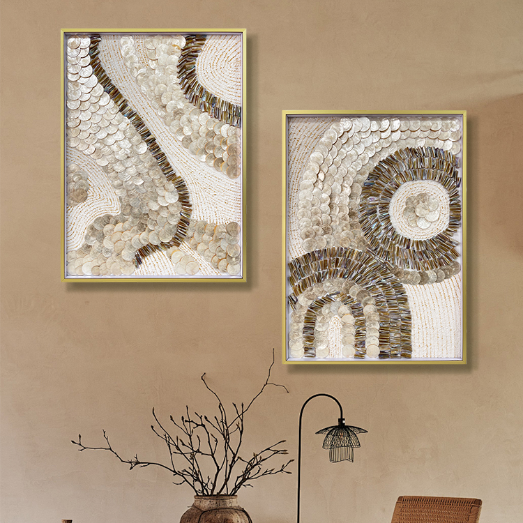 创意艺术两联画高级感贝壳装饰画客餐厅墙饰壁挂画鹏程万里