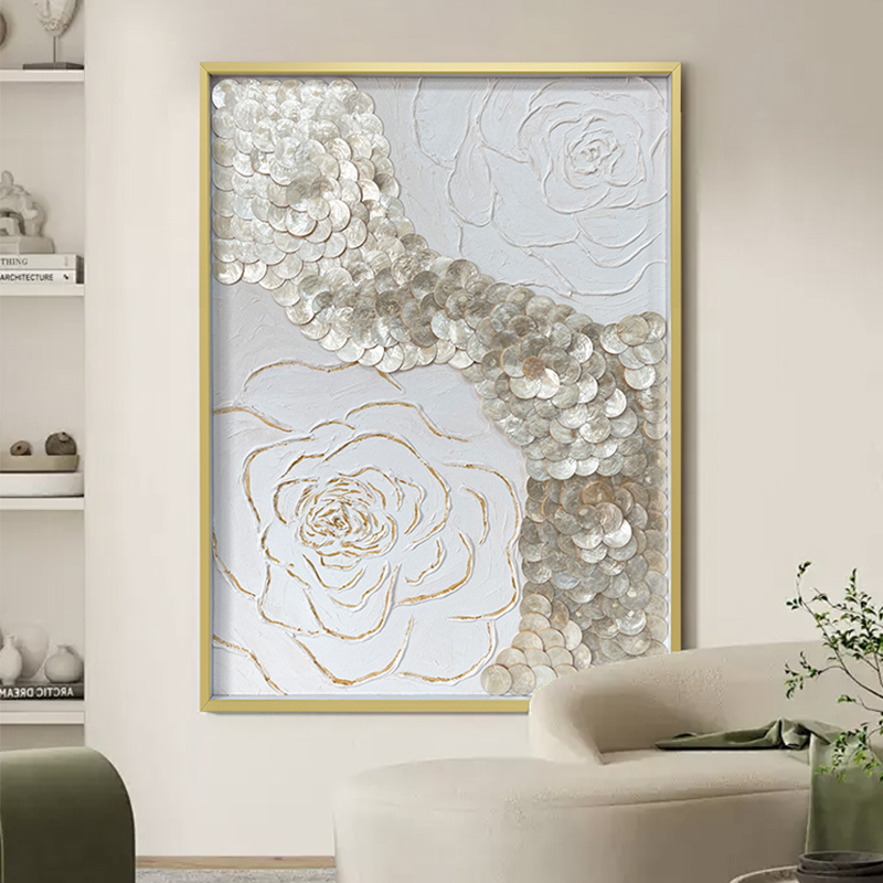 设计师款创意贝壳装饰画抽象艺术手绘油画饰壁挂画蓓蕾初开