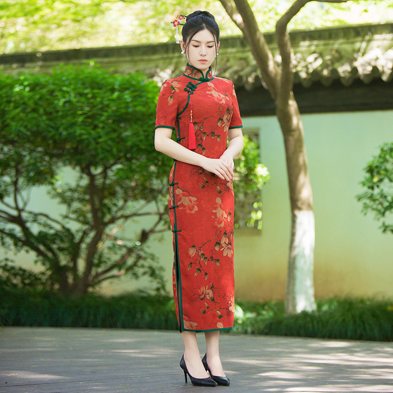 【京派】（金玉良缘）花罗旗袍古典气质喜婆婆 桑蚕丝中国风旗袍高考