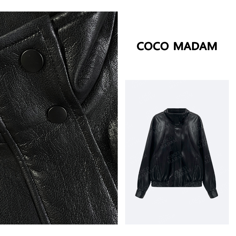 NIUNIU · Mao-611 秋季休闲时尚女士宽松复古立领皮衣