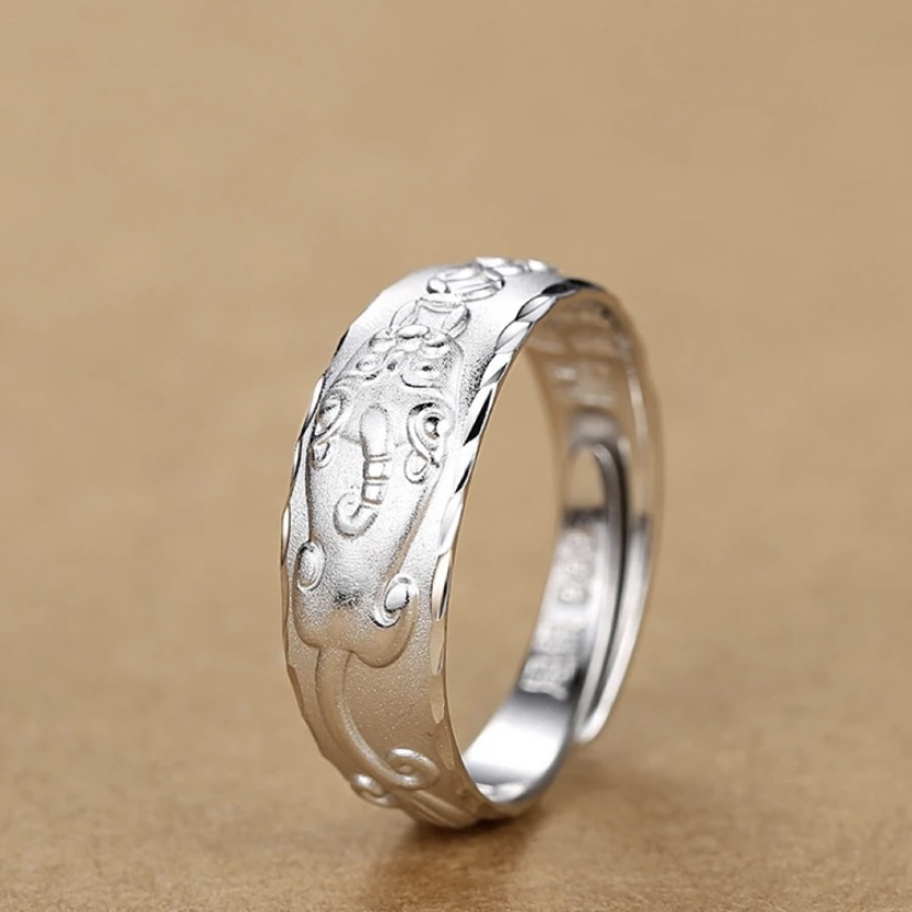 足银戒指 999纯银貔貅男土戒指活口单身食指足银男生指环可调节