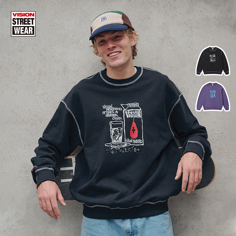 VISION 历史复刻图案NEW BLOOD宽松圆领套头卫衣2色美式休闲秋冬