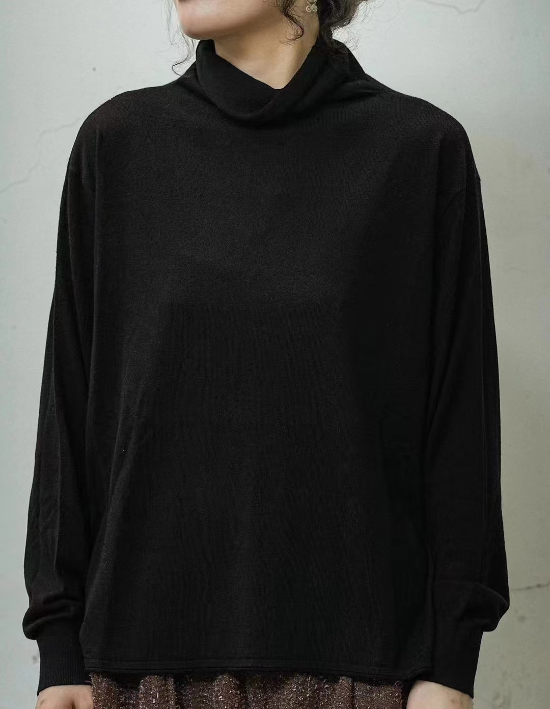 疯子张24秋款植物染堆堆领打底衫简约休闲保暖弹力T恤#08340