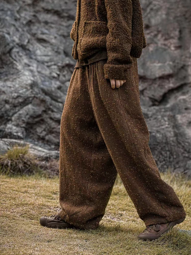 疯子张24冬款双层复古休闲点点小众设计宽松休闲裤#08396