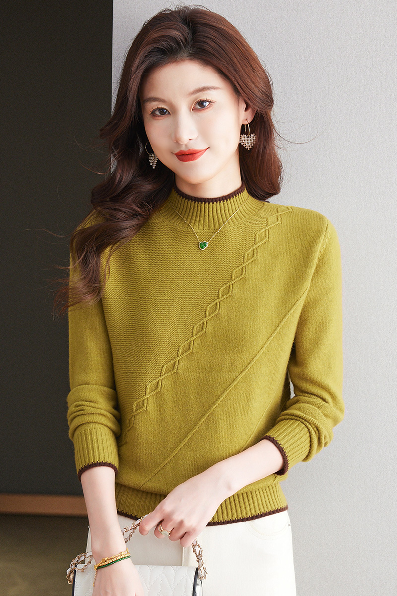 2024新款冬季女士半高领毛衣加厚保暖洋气宽松显瘦打底气质针织