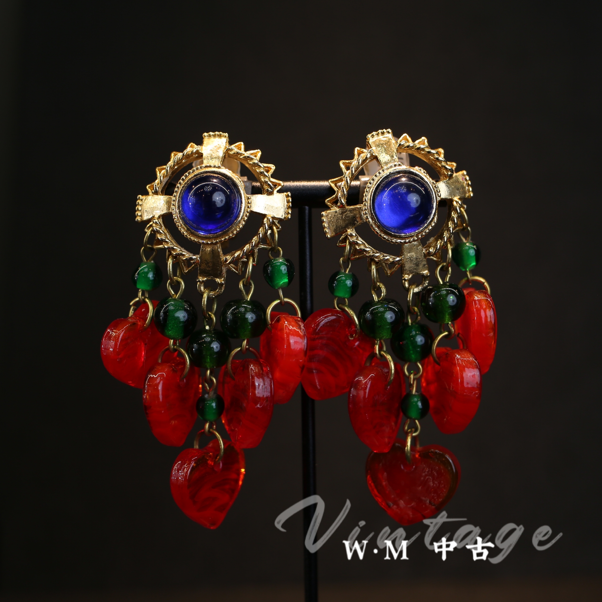 铜合金耳饰  W·M中古-vintage （法）法产扫肩耳夹