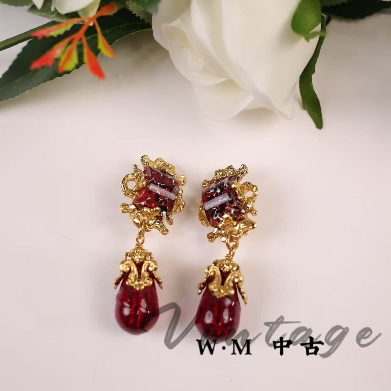 铜合金耳饰 W·M中古-Gavilane（法）扫肩耳夹