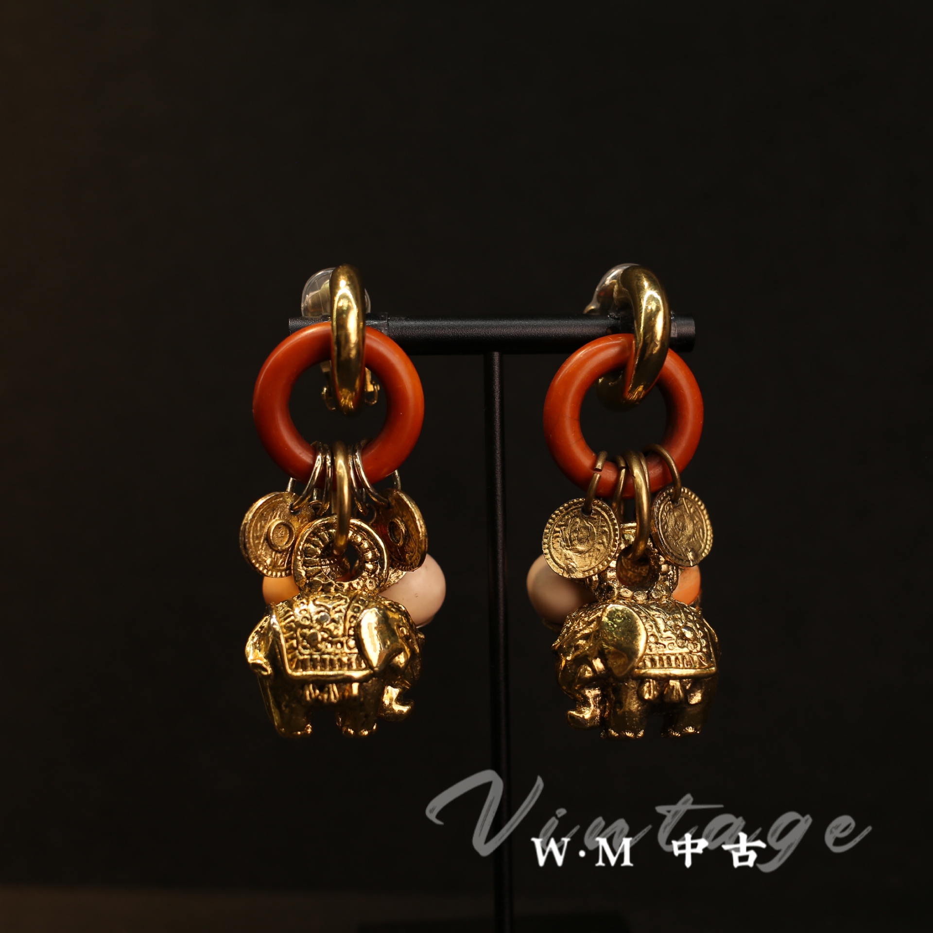 铜合金耳饰  W·M中古-vintage （法）法产扫肩耳夹