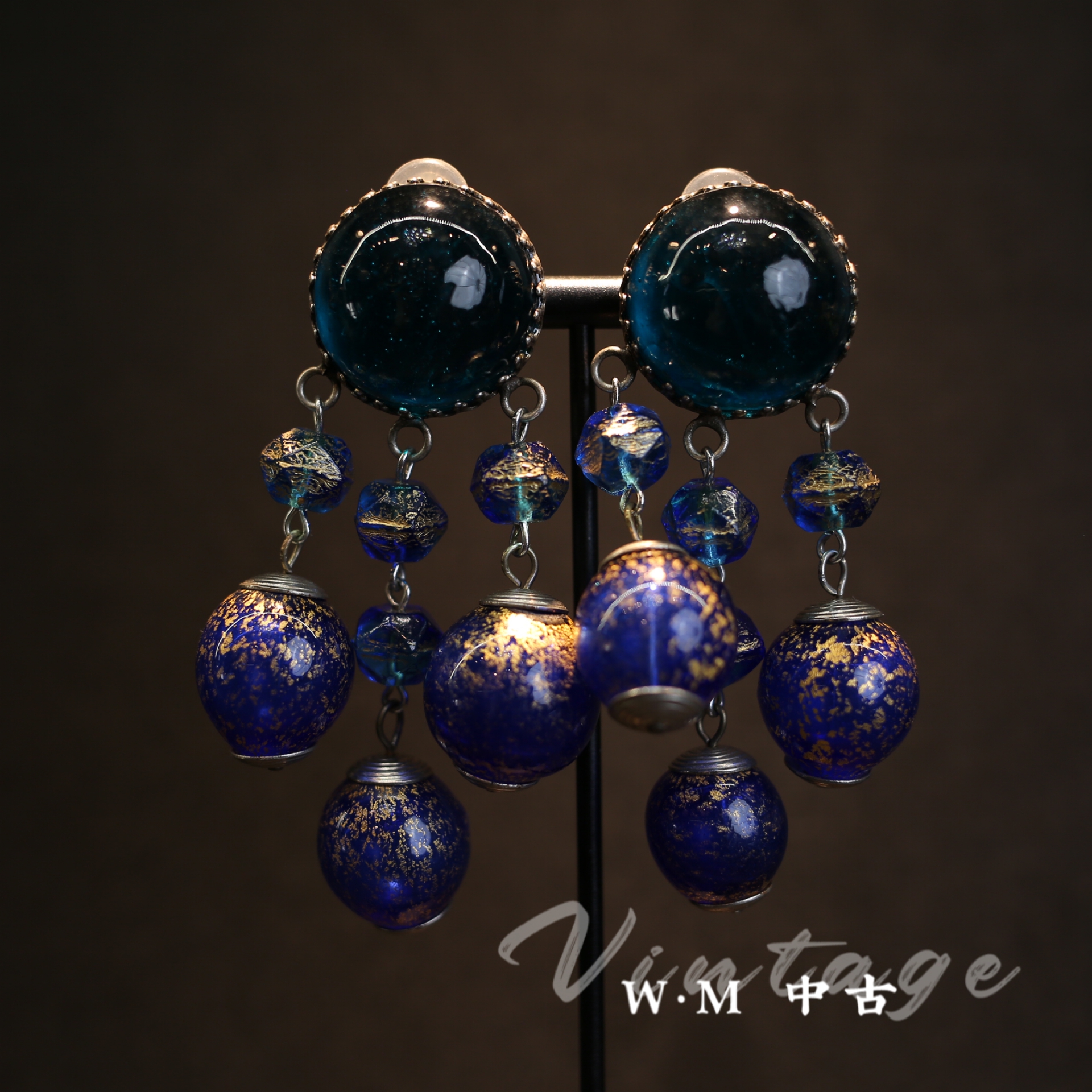 铜合金耳饰  W·M中古-vintage （法）法产扫肩耳夹