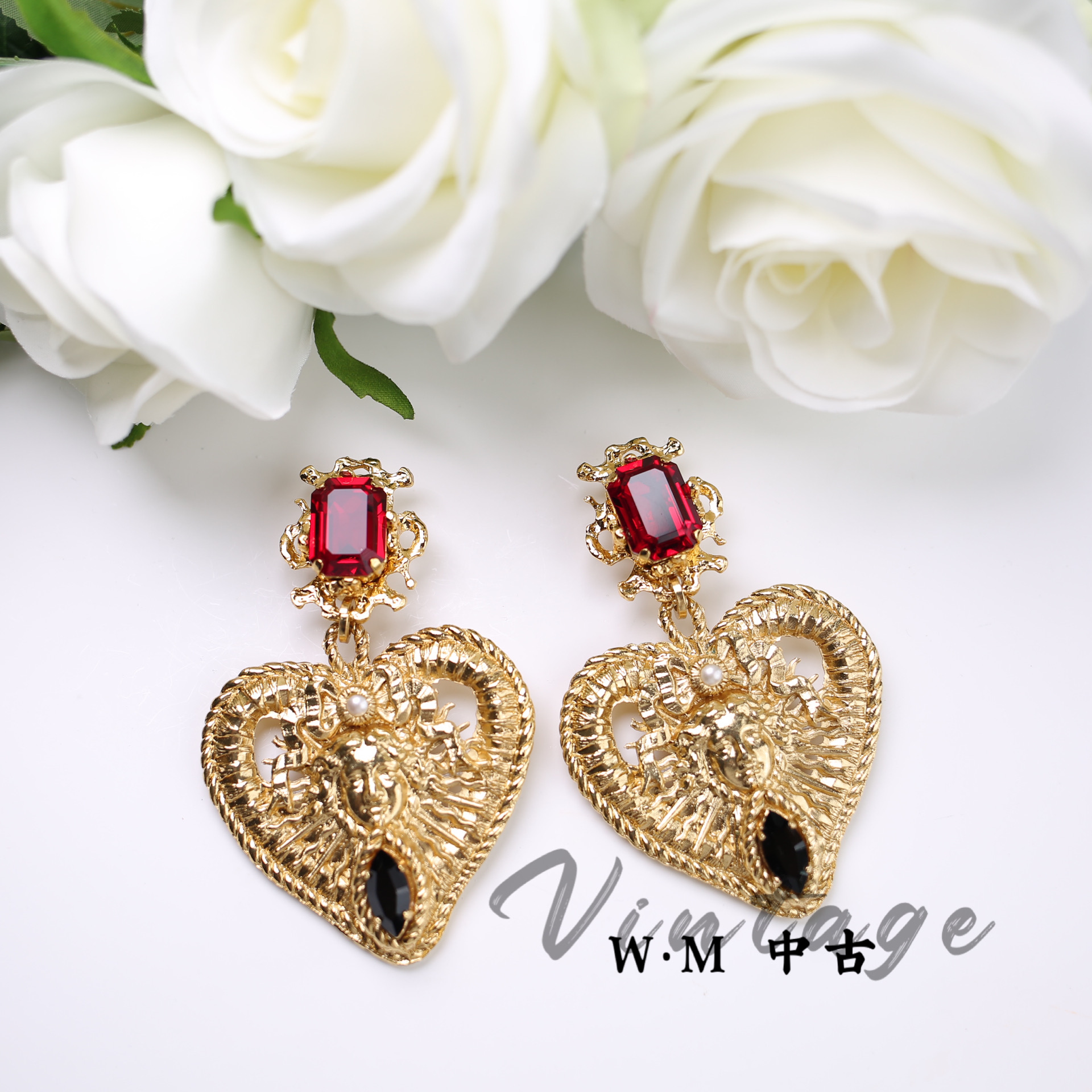 铜合金耳饰 W·M中古-Gavilane（法）扫肩耳夹