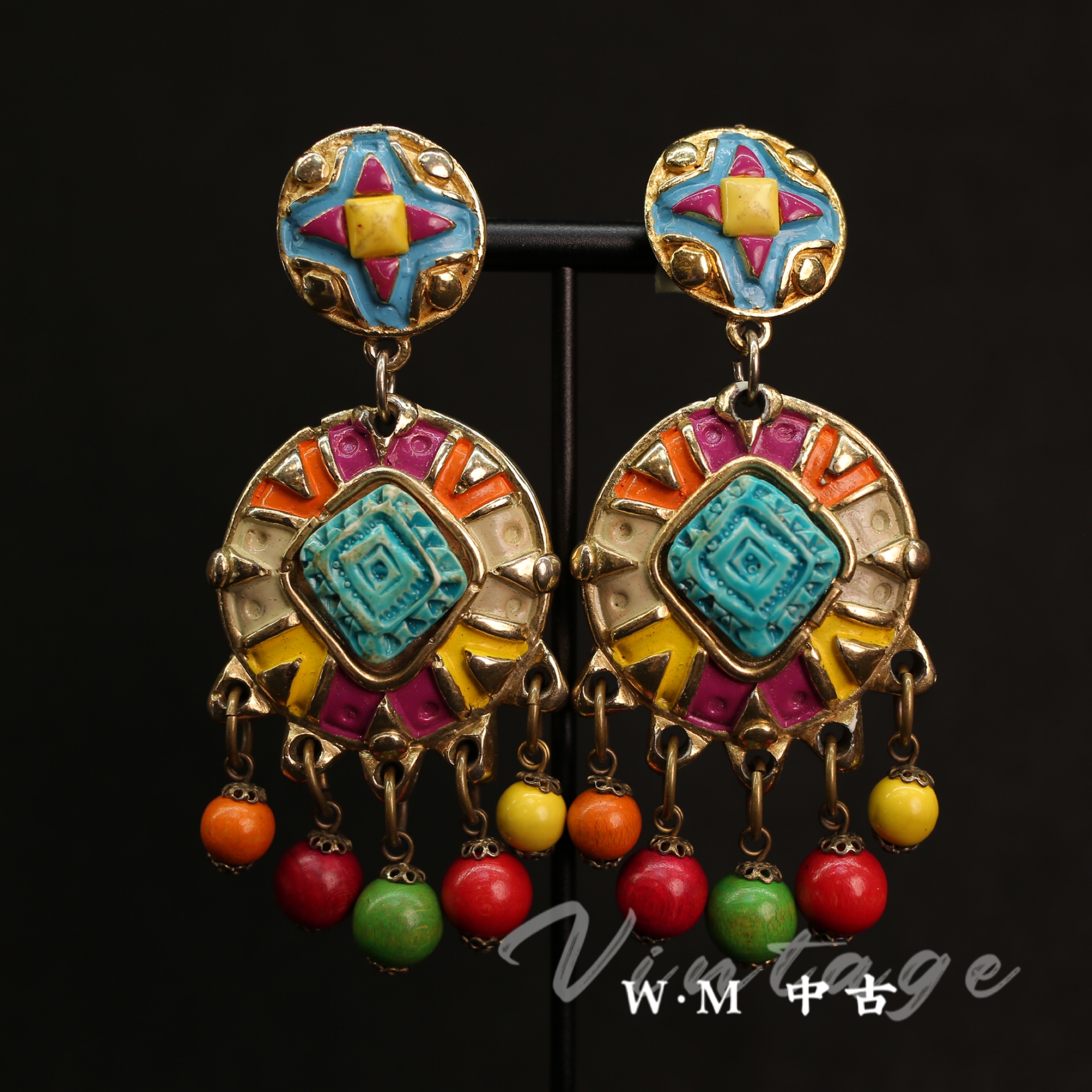 铜合金耳饰  W·M中古-vintage （法）法产扫肩耳夹