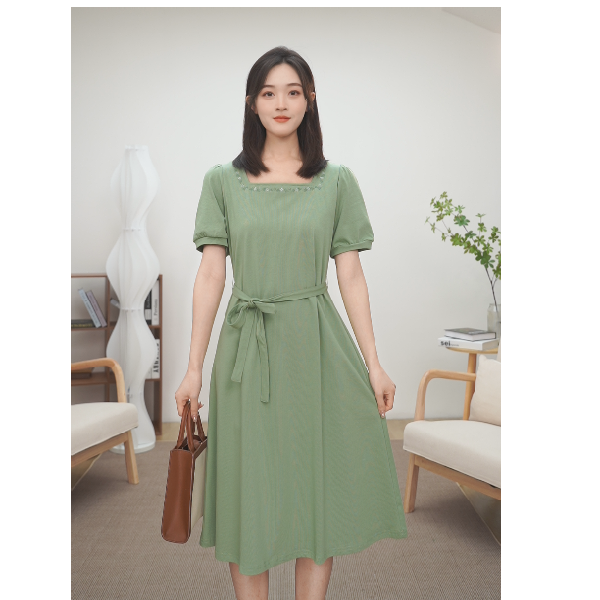 【商场同款】茵曼夏季女连衣裙长裙显瘦短袖新款休闲印花时尚纯棉