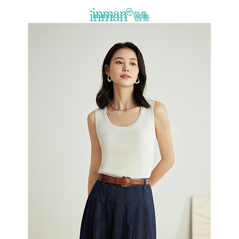 【商场同款】茵曼醋酸柔弹U领背心2024春女装新款显瘦无袖针织衫
