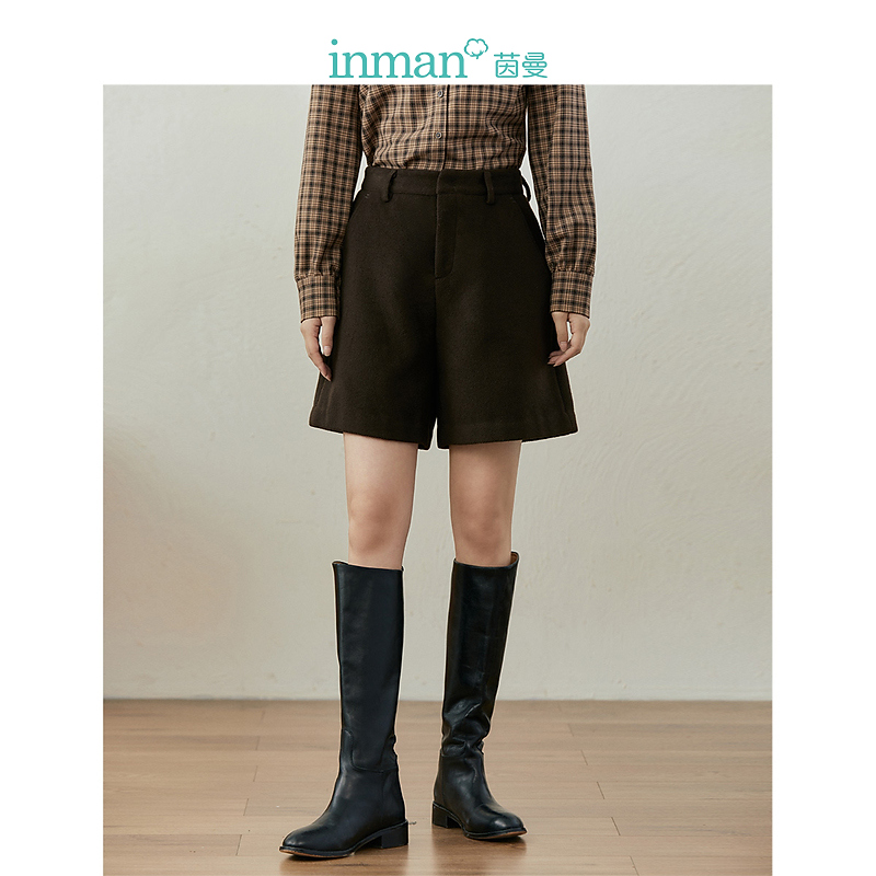 【商场同款】茵曼复古显瘦百搭裤子冬季女装新款文艺A字短裤
