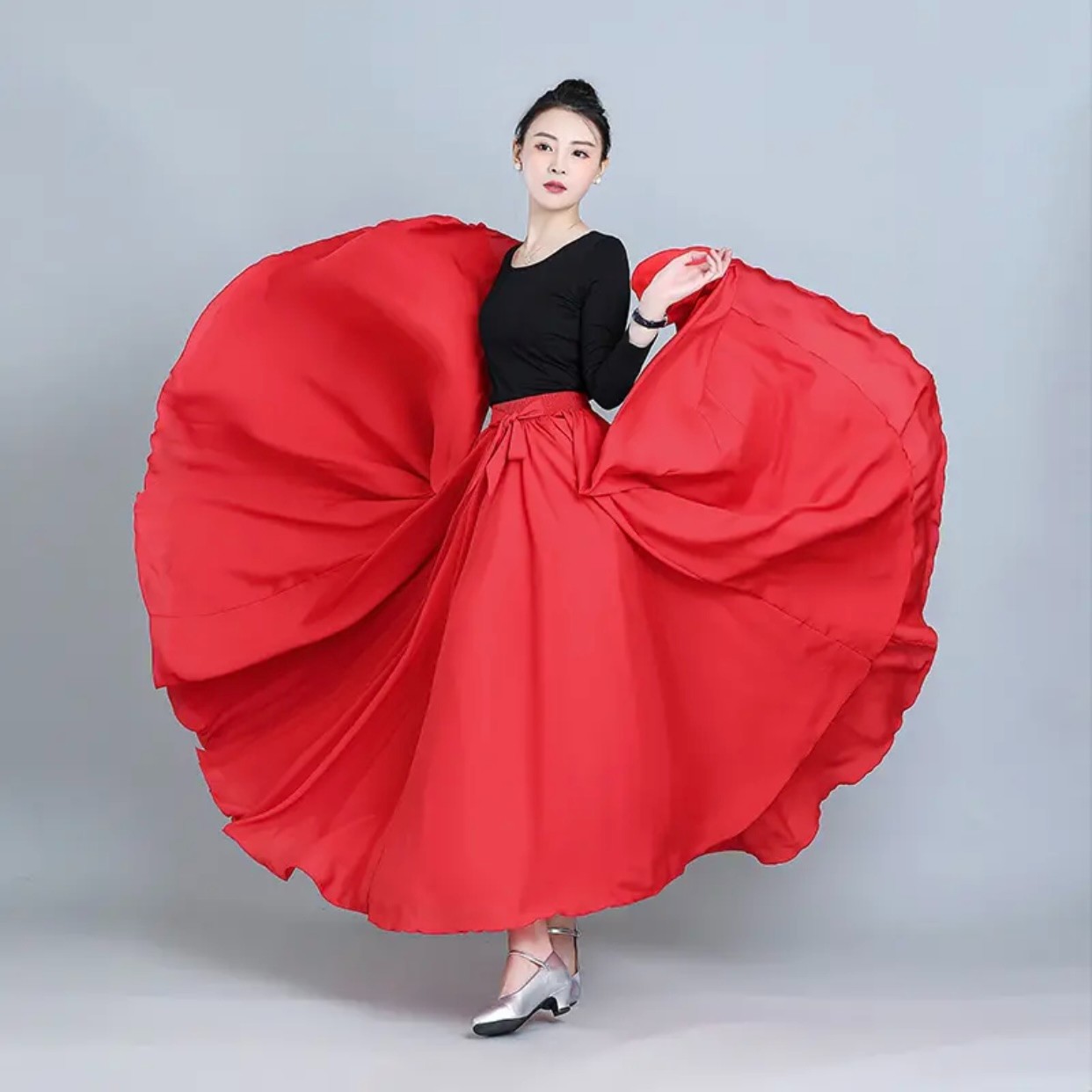 新款大摆裙高腰时尚舞蹈半身裙纯色裙Q8211