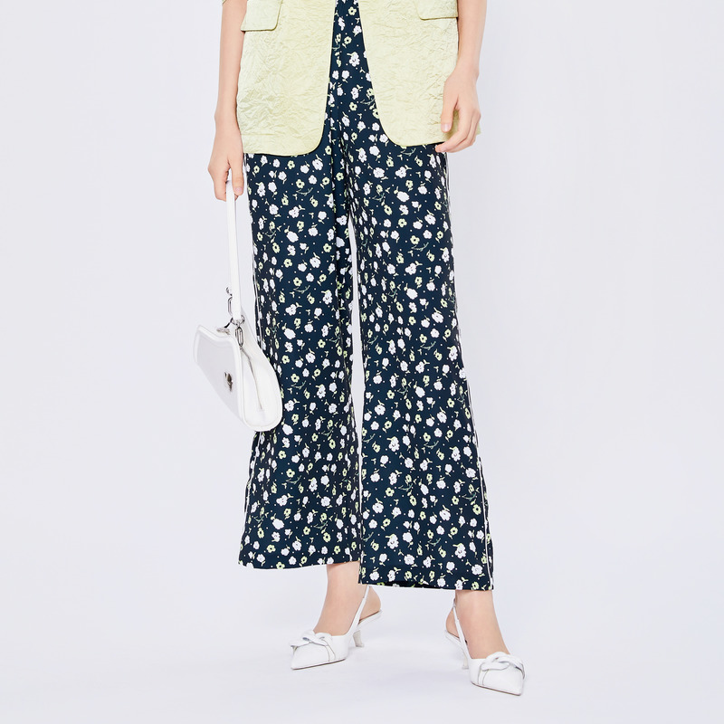 【唐长老专属】休闲裤PM3314040碎花显瘦牛仔高腰夏季开叉阔腿印花