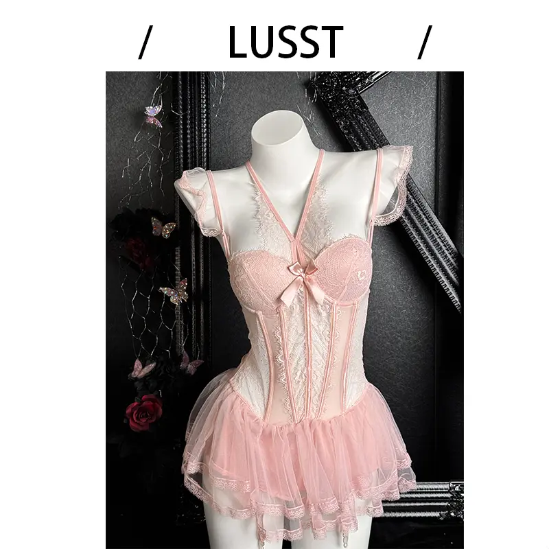 性感鱼骨蕾丝网纱吊带睡裙收腰显瘦