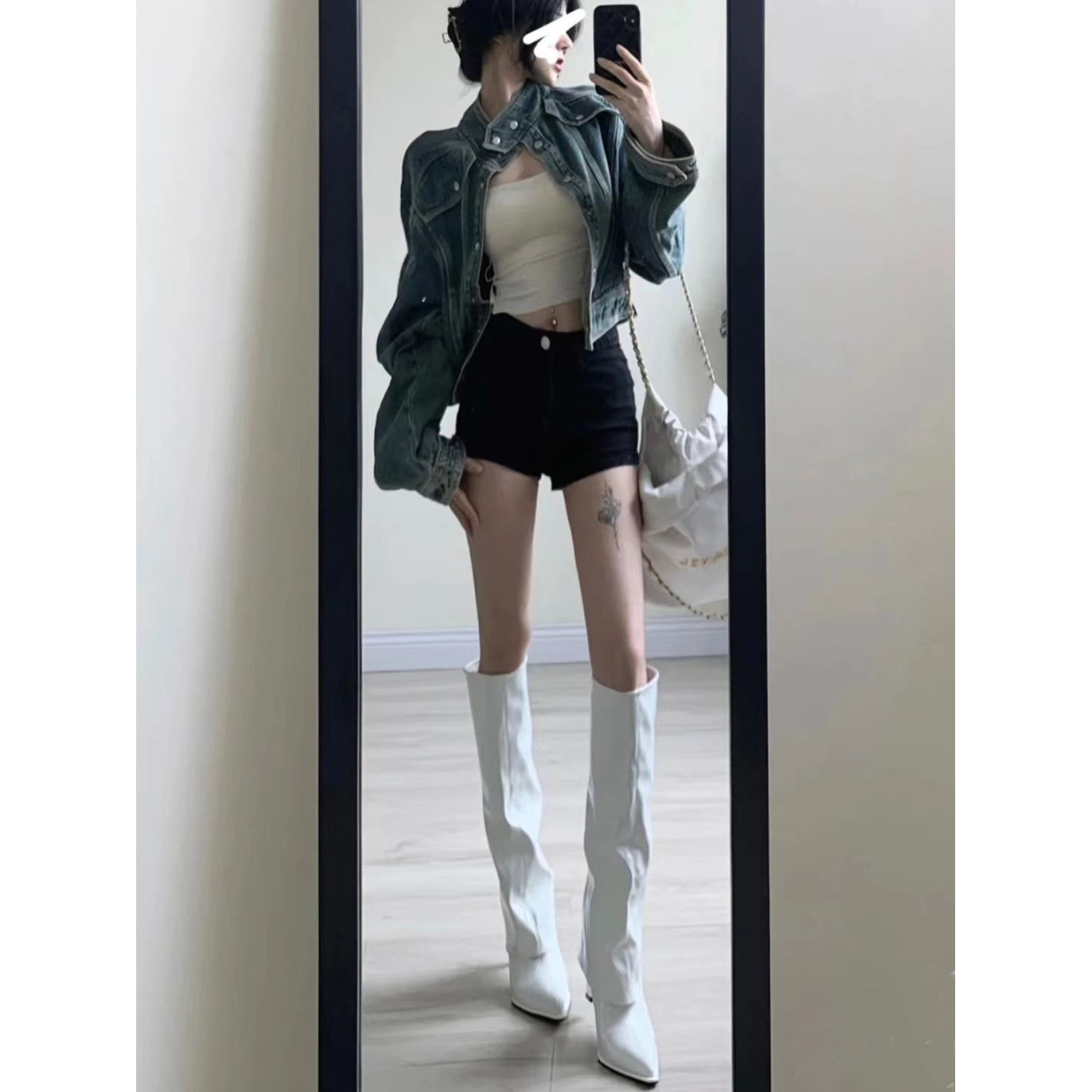 网红欧美风裤管靴女高跟细跟长靴子百搭尖头不过膝靴侧拉链高筒靴