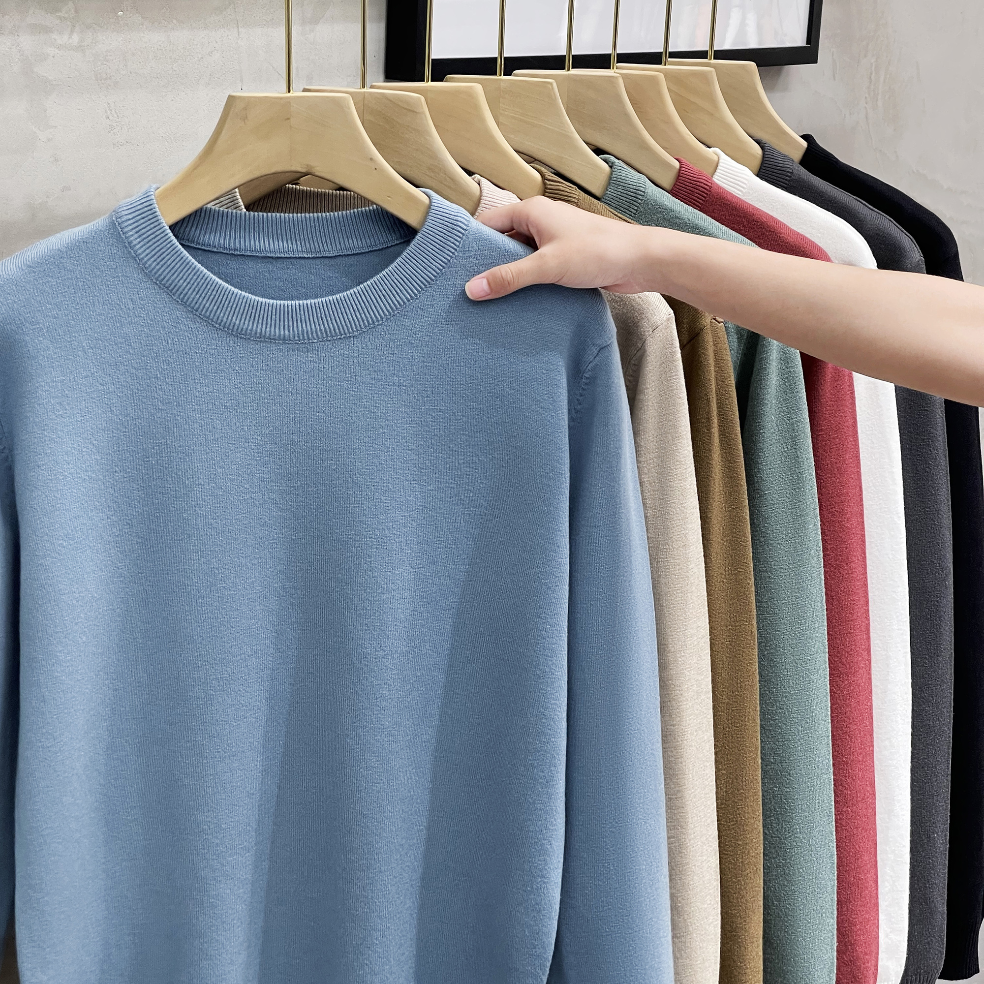 含棉圆领毛衣男纯色内搭长袖打的毛线衣那是秋冬休闲百搭针织打底