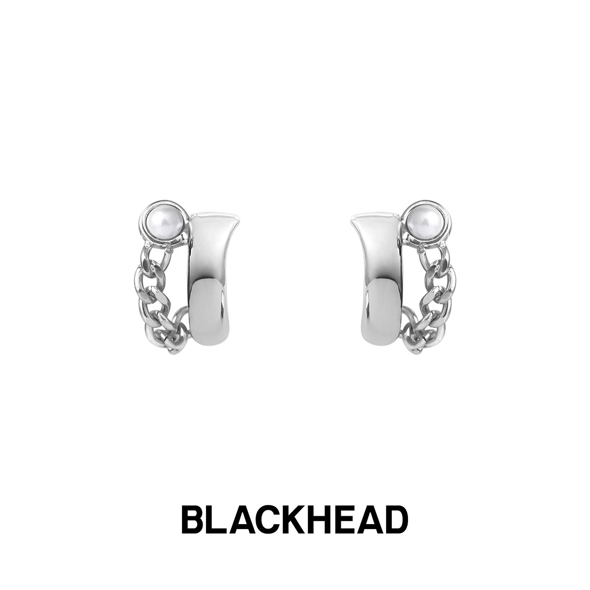 钛钢仿珍珠耳饰 珍珠链条耳钉