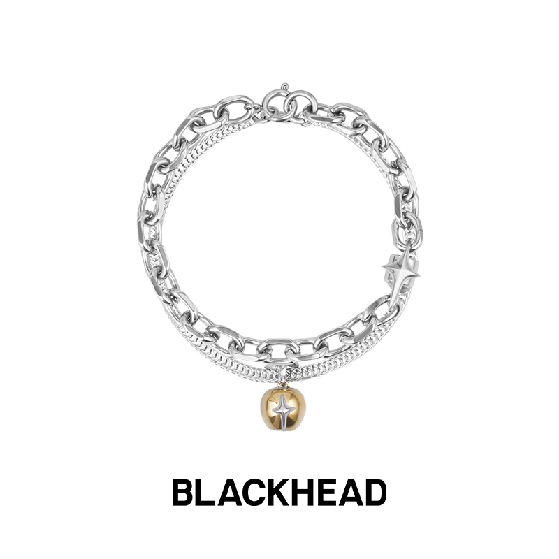 BLACK HEAD/黑头 钛钢手链 立体芒星苹果吊坠可拆分双层手链