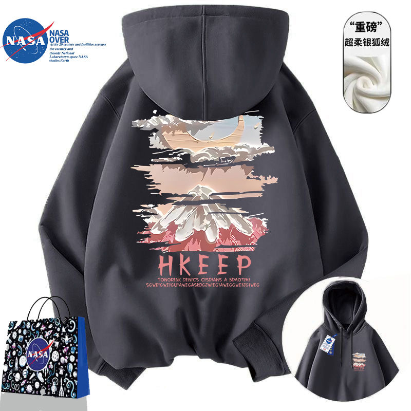 NASA官方开学季美式潮牌印花宽松重磅连帽卫衣新款潮流情侣外套男