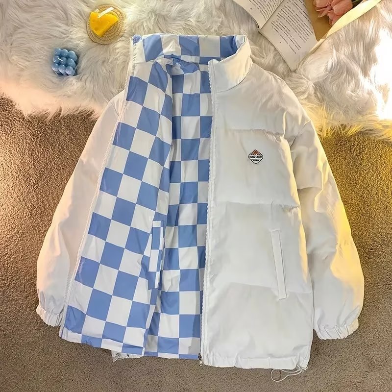 新款ins青春流行双面穿原宿气质单排扣日系立领百搭简约男棉衣潮