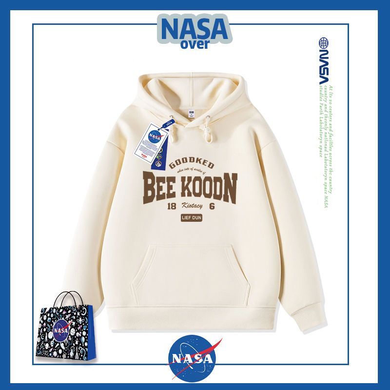 NASA港风连帽卫衣ins秋冬季加绒加厚休闲宽松百搭情侣外套上衣男