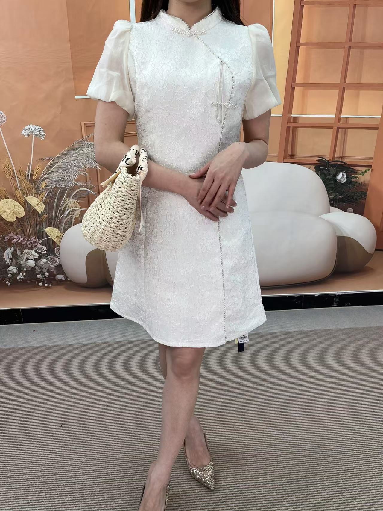 B5Q-2758新中式旗袍夏季连衣裙显瘦气质大码轻奢小众收腰中长款