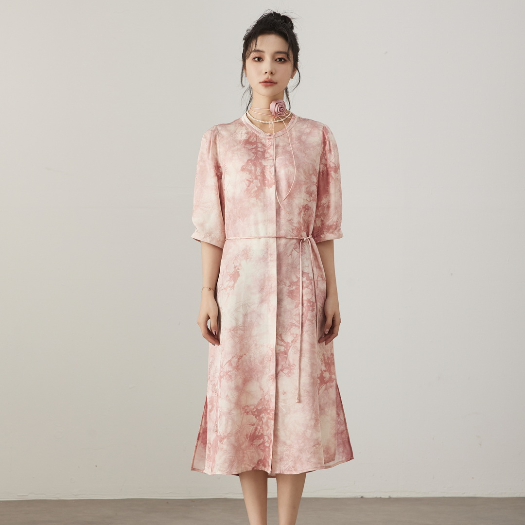 悦享 大促 50桑蚕丝定位印染时尚女士连衣裙FYJ十三-5796