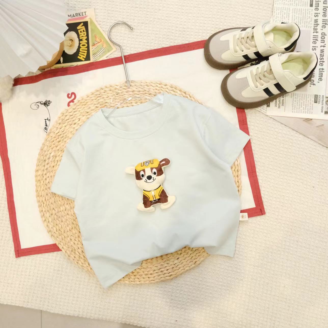 儿童夏季韩版卡通刺绣立体小硕小狗短袖H-1101