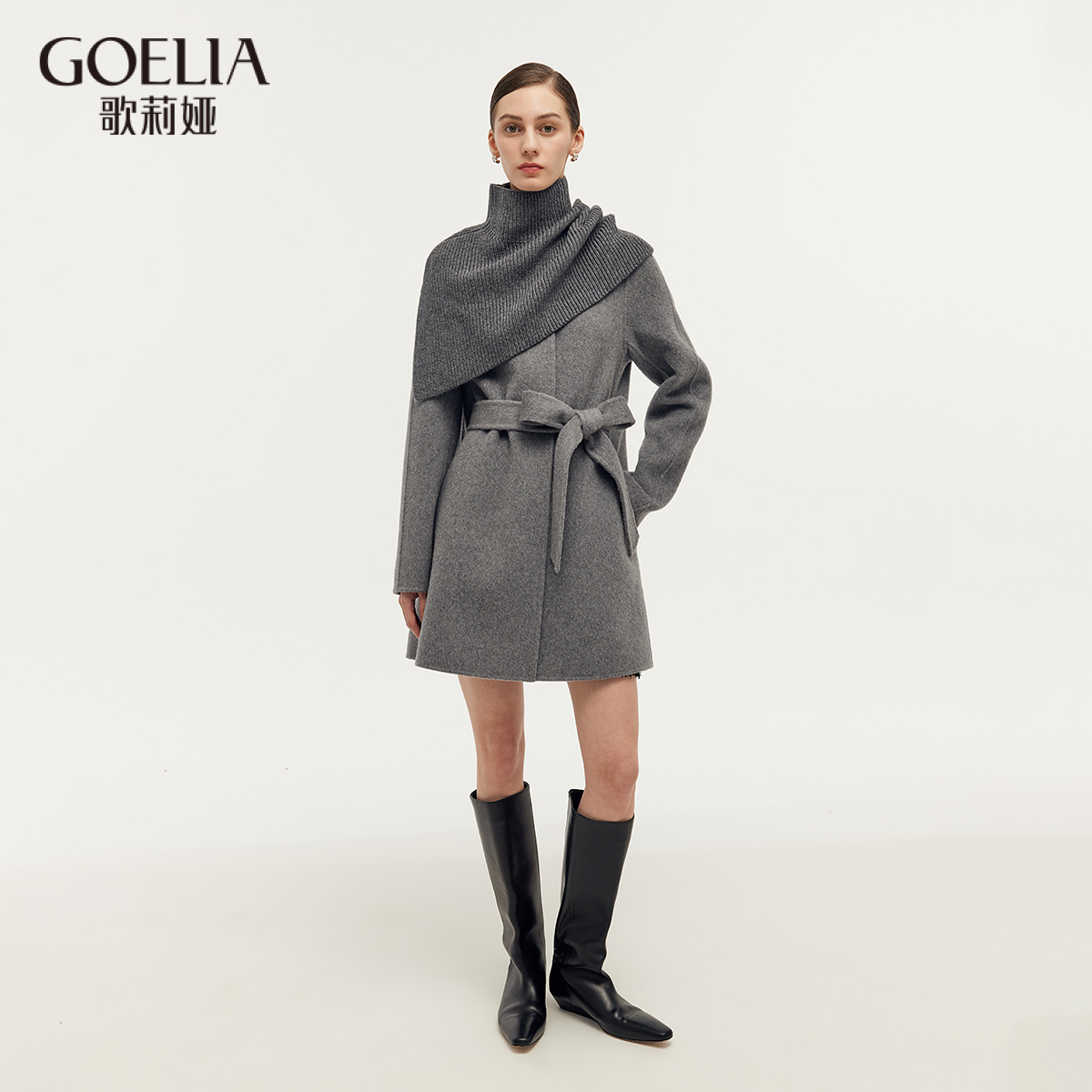 歌莉娅冬季双面呢大衣送针织披肩和腰带1CNR6E3BB复古