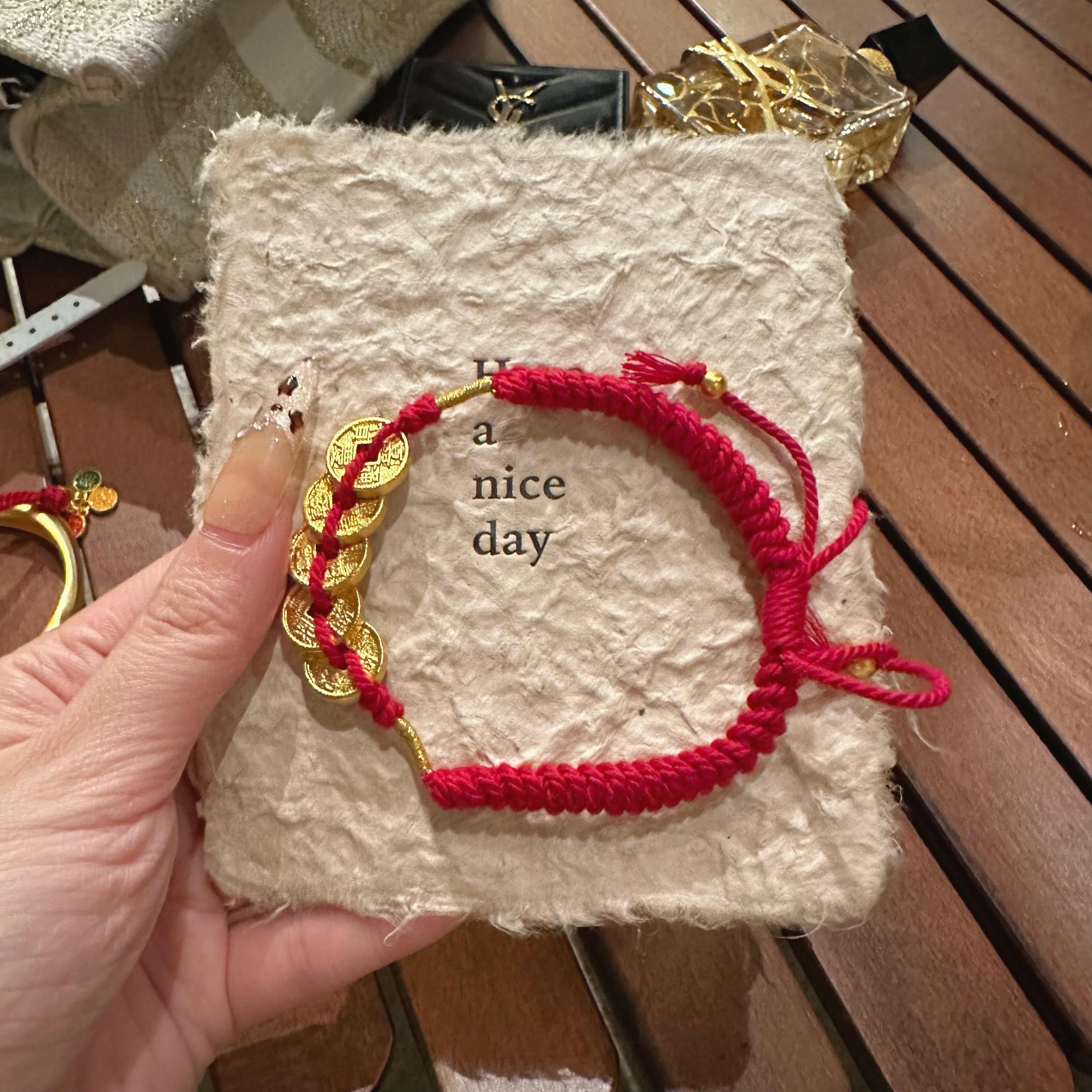 黄铜布艺手链 五帝钱红绳手链就不掉色强保色里外一个色编织手绳