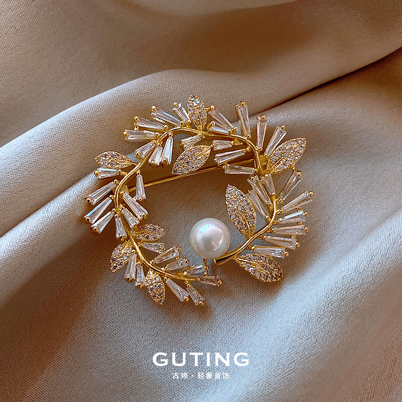 铜合金合成锆石胸针 0146精致叶子西装大衣衬衫胸针防走光胸花