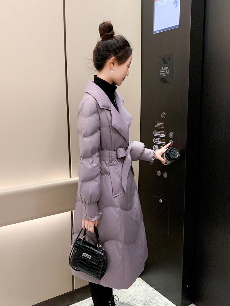 雅鹿2024新款羽绒服2024新款气质中长款过膝紫色羽绒服女高级感收