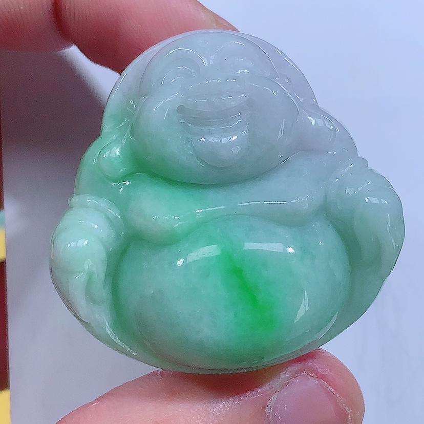 天然A货缅甸翡翠佛公吊坠，照片左滑看尺寸