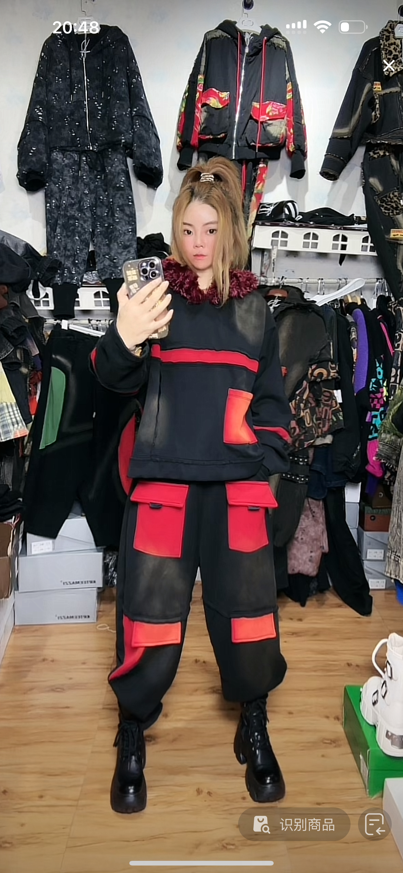 金港湾复古洗水显瘦百搭新款帅气撞色冬款女加绒卫衣卫裤两件套酷