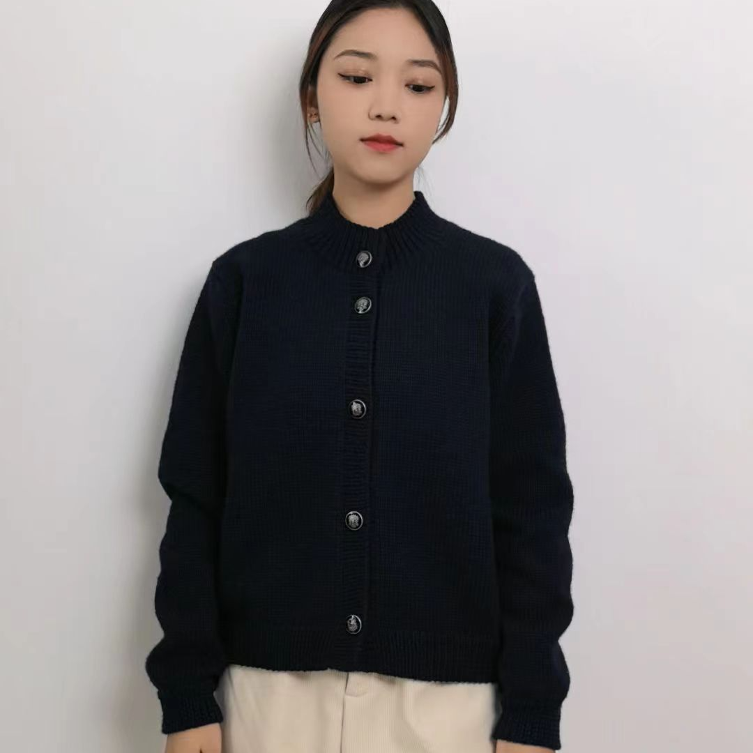 云织圆领开衫外套黑色美丽诺羊毛同款手编线团衣服女士长袖保暖