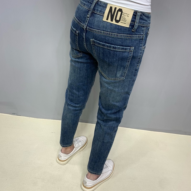 2024夏季薄款九分牛仔裤男修身小脚韩版水洗蓝色休闲百搭弹力裤子