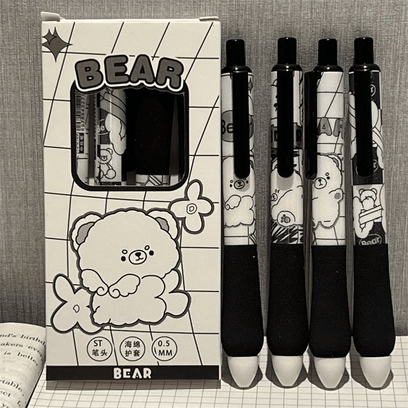 可爱珠光暴力小熊中性笔ins风高颜值st头绵绵笔速干碳素笔黑色