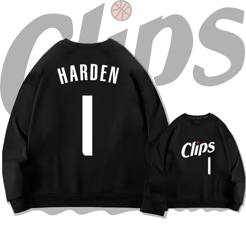 哈登快船1号圆领卫衣城市版美式帽衫加厚加绒秋冬篮球卫衣投篮服