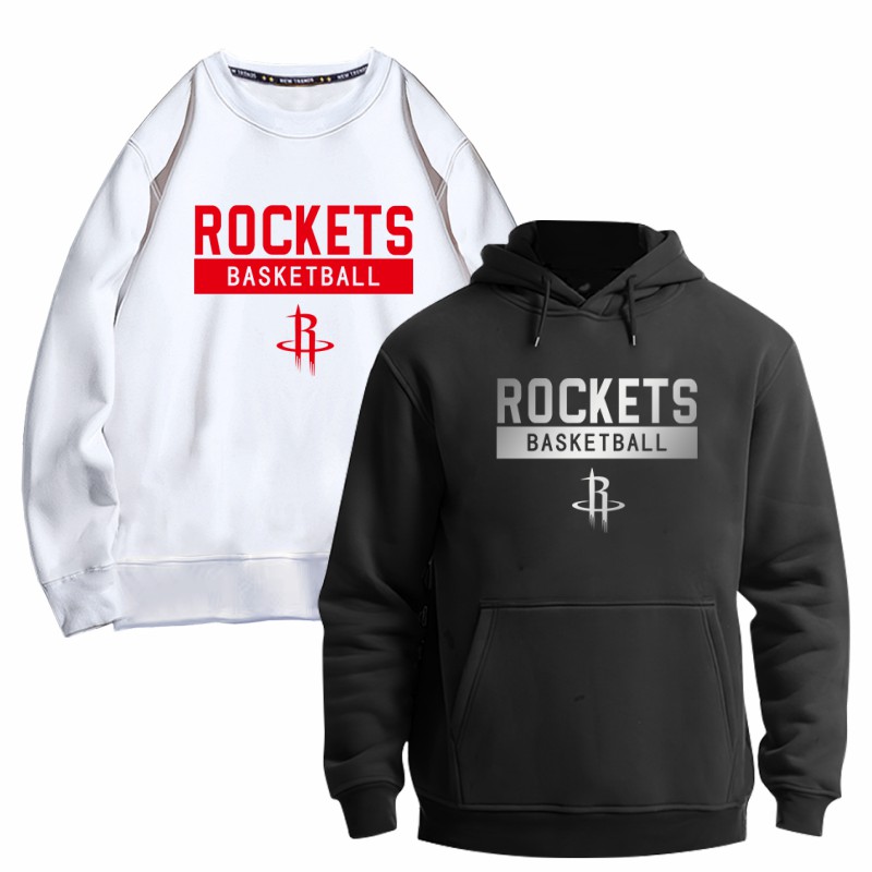 火箭卫衣连帽圆领加绒加厚美式帽衫篮球运动服训练投篮服外套