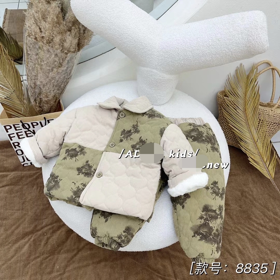 男童加绒加厚保暖家居服套装