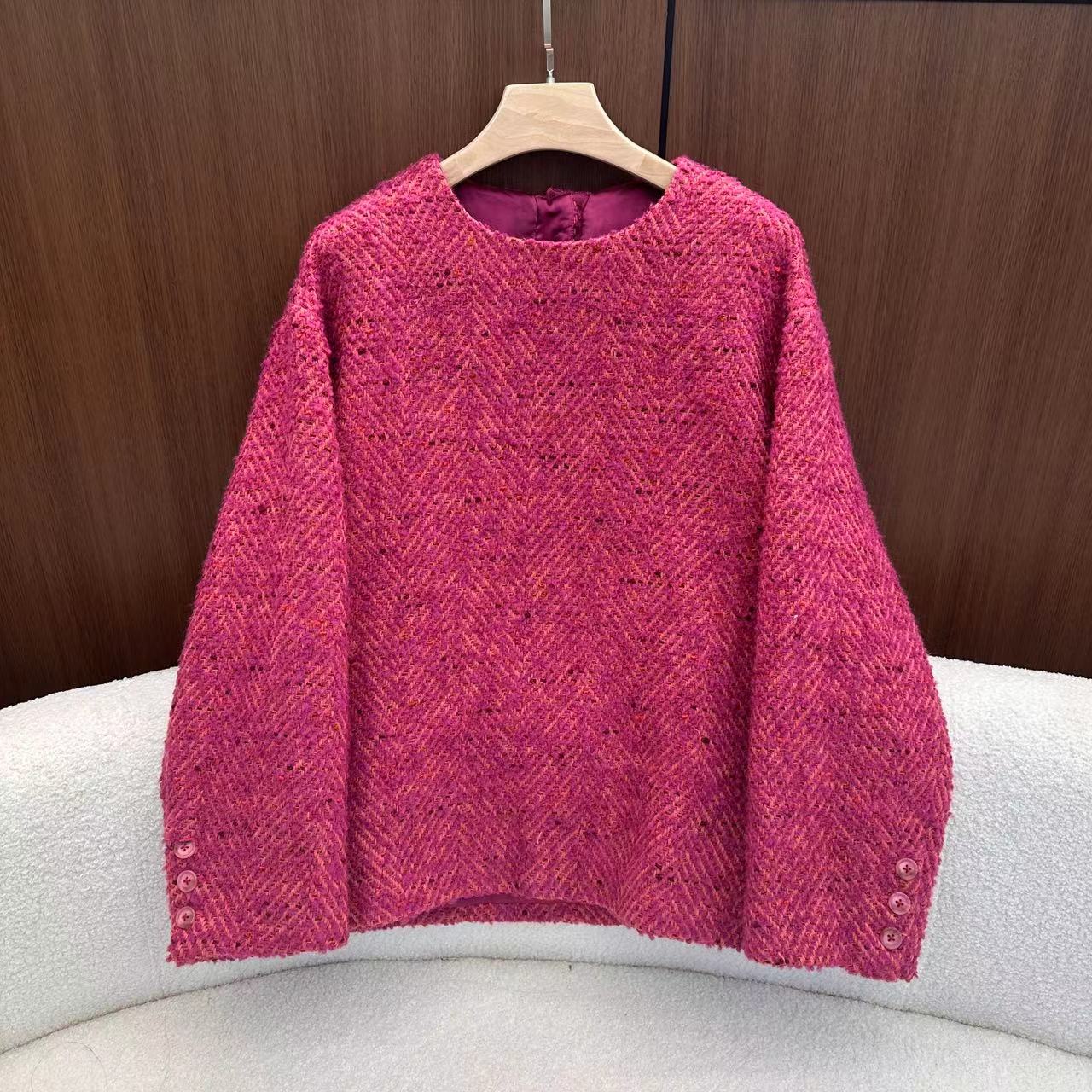 【兮颜】香奈小香风简约纯色花纱套头卫衣外套