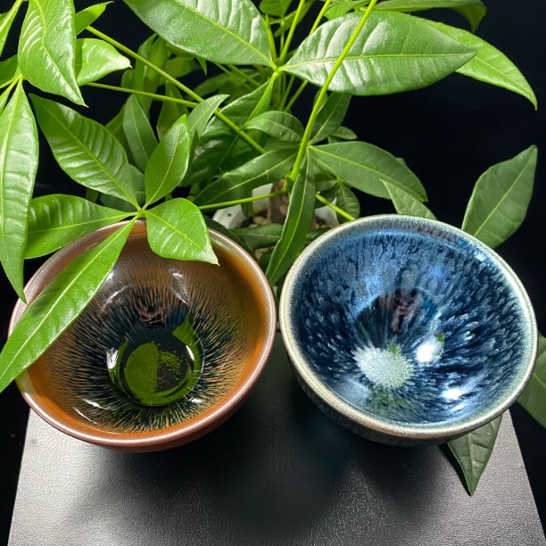 经典釉面《兔毫盏和百花盏》各一只