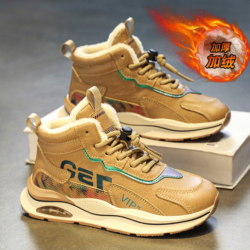 回力潮品高帮女鞋款冬季加绒加厚保暖二棉鞋皮面防水防滑运动厚底